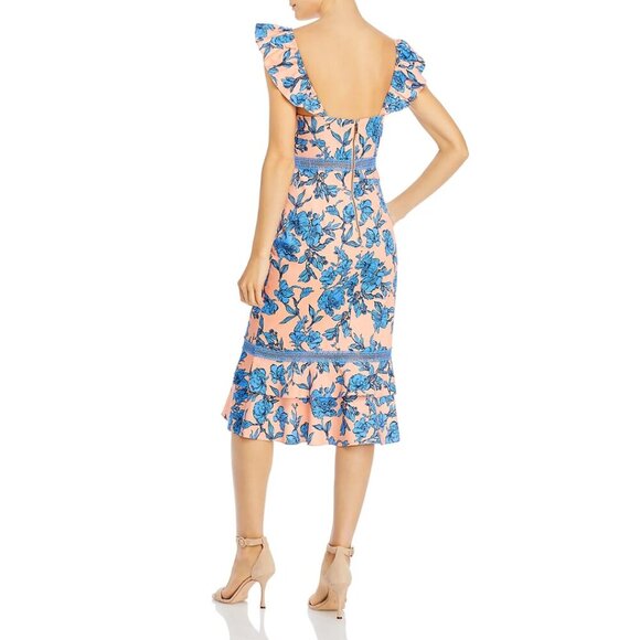 NWT Alice + Olivia Jade Ruffled Floral Midi Dress Long : L | US 10 #7996 - Picture 2 of 8